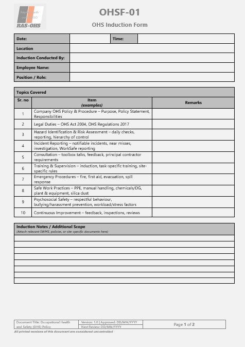 Workplace Health and Safety Policy & Procedures Pack