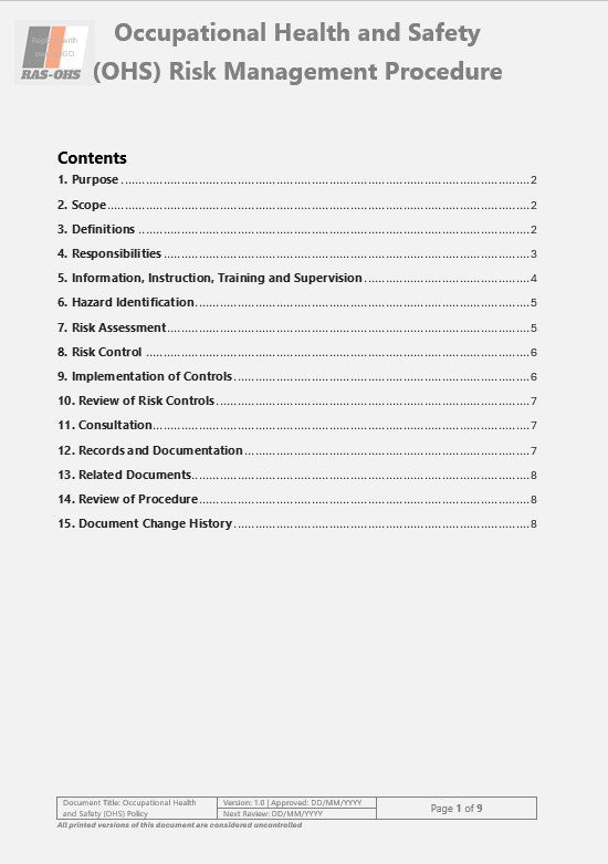 Workplace Health and Safety Policy & Procedures Pack