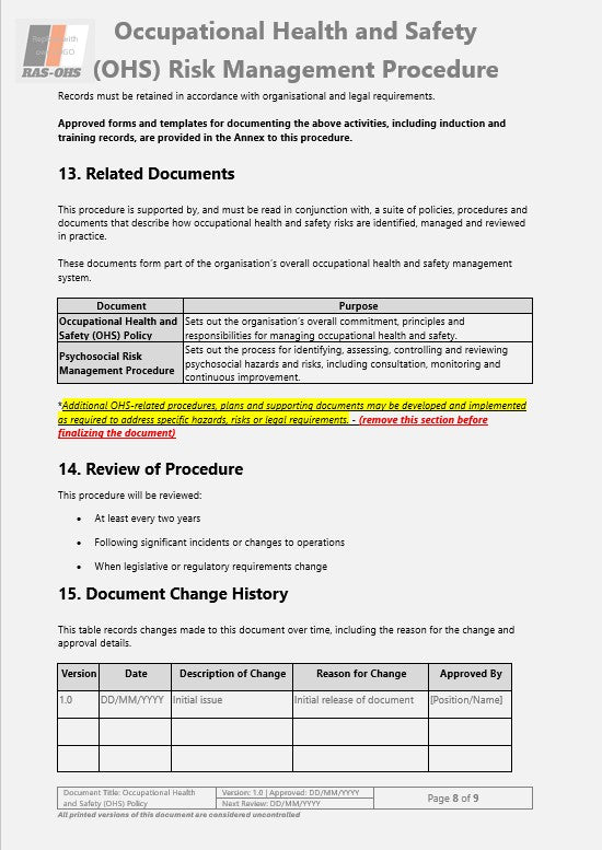 Workplace Health and Safety Policy & Procedures Pack